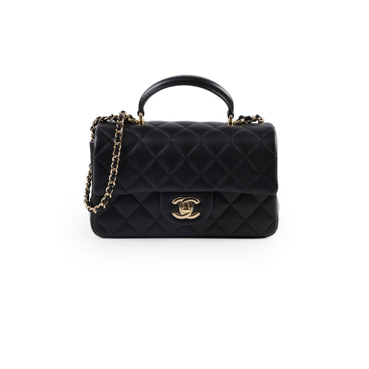 Chanel Mini Rectangular with Top Handle Black Microchipped