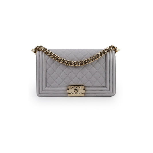 Chanel Boy Bag Old Medium Grey Caviar