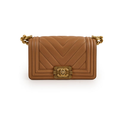 Chanel Small Chevron Boy Dark Beige 28 Series