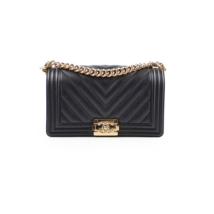 Chanel Boy Old Medium Chevron Caviar Black