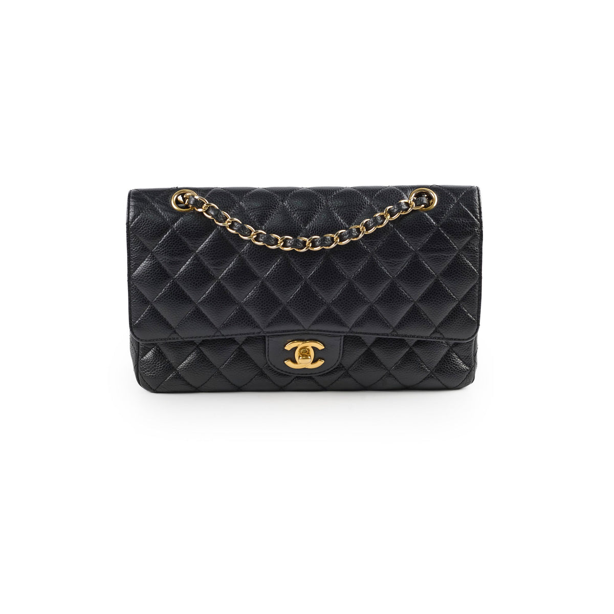 Chanel Medium/Large Caviar Classic Double Flap GHW Black
