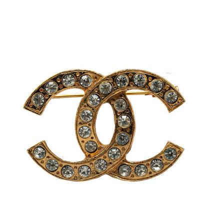 Chanel Rhinestone CC Logo Brooch Metal Brooch in Good condition