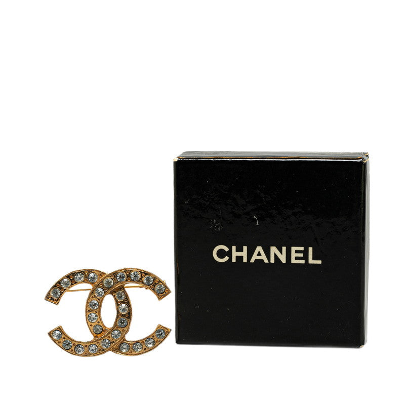 Chanel Rhinestone CC Logo Brooch Metal Brooch in Good condition