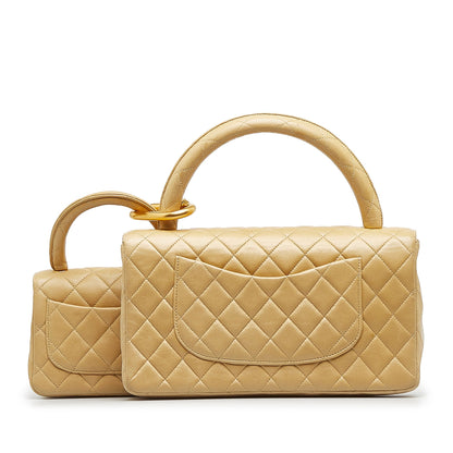 Brown Chanel Lambskin Parent Child Kelly Set Top Handle Bag
