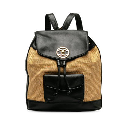 CHANEL CC Raffia and Leather Duma Backpack