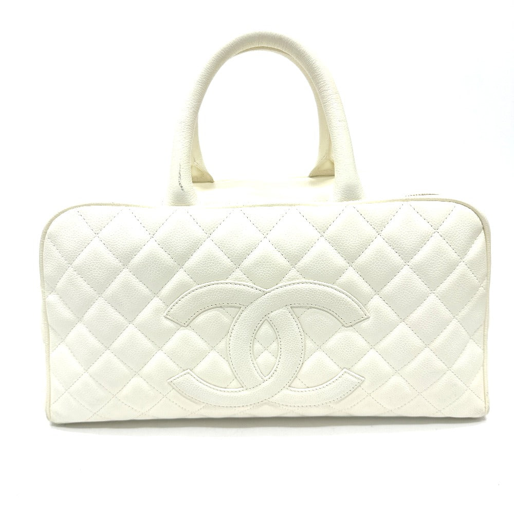 CHANEL Handbag Caviar skin white CC COCO Mark Boston Duffel bag Women Used