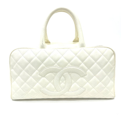 CHANEL Handbag Caviar skin white CC COCO Mark Boston Duffel bag Women Used