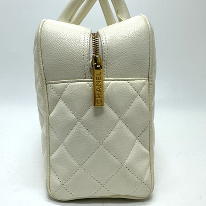 CHANEL Handbag Caviar skin white CC COCO Mark Boston Duffel bag Women Used