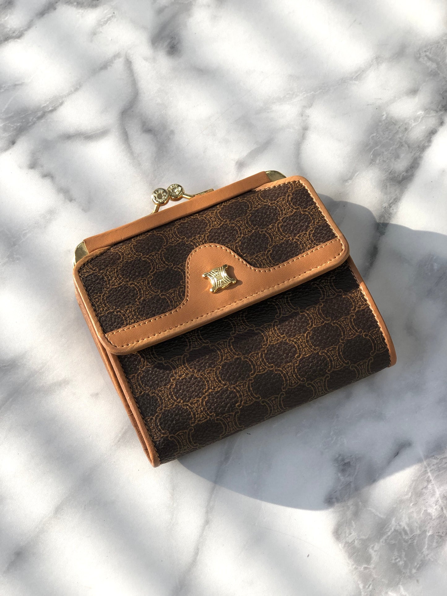 CELINE  Metal Clasp Folded Wallet Brown Vintage u7djjc