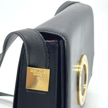 CELINE Shoulder Bag leather black logo accordion Women Secondhand