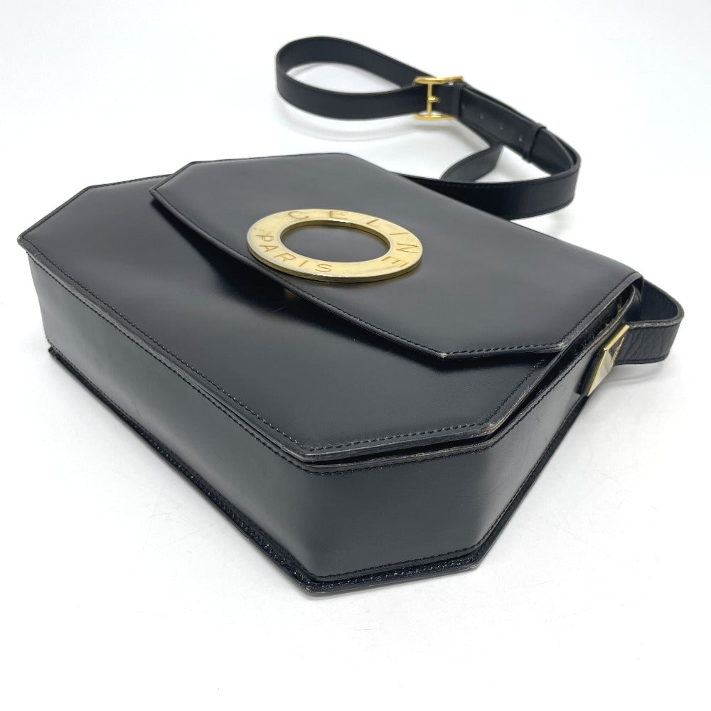 CELINE Shoulder Bag leather black logo accordion Women Secondhand