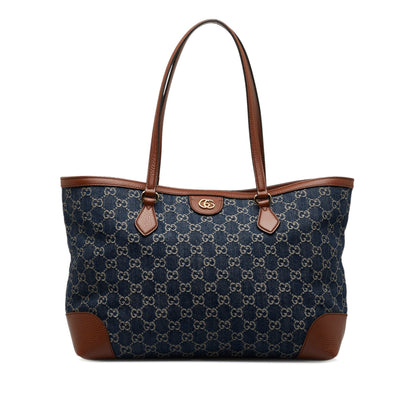 Blue Gucci Medium GG Denim Ophidia Shopping Tote