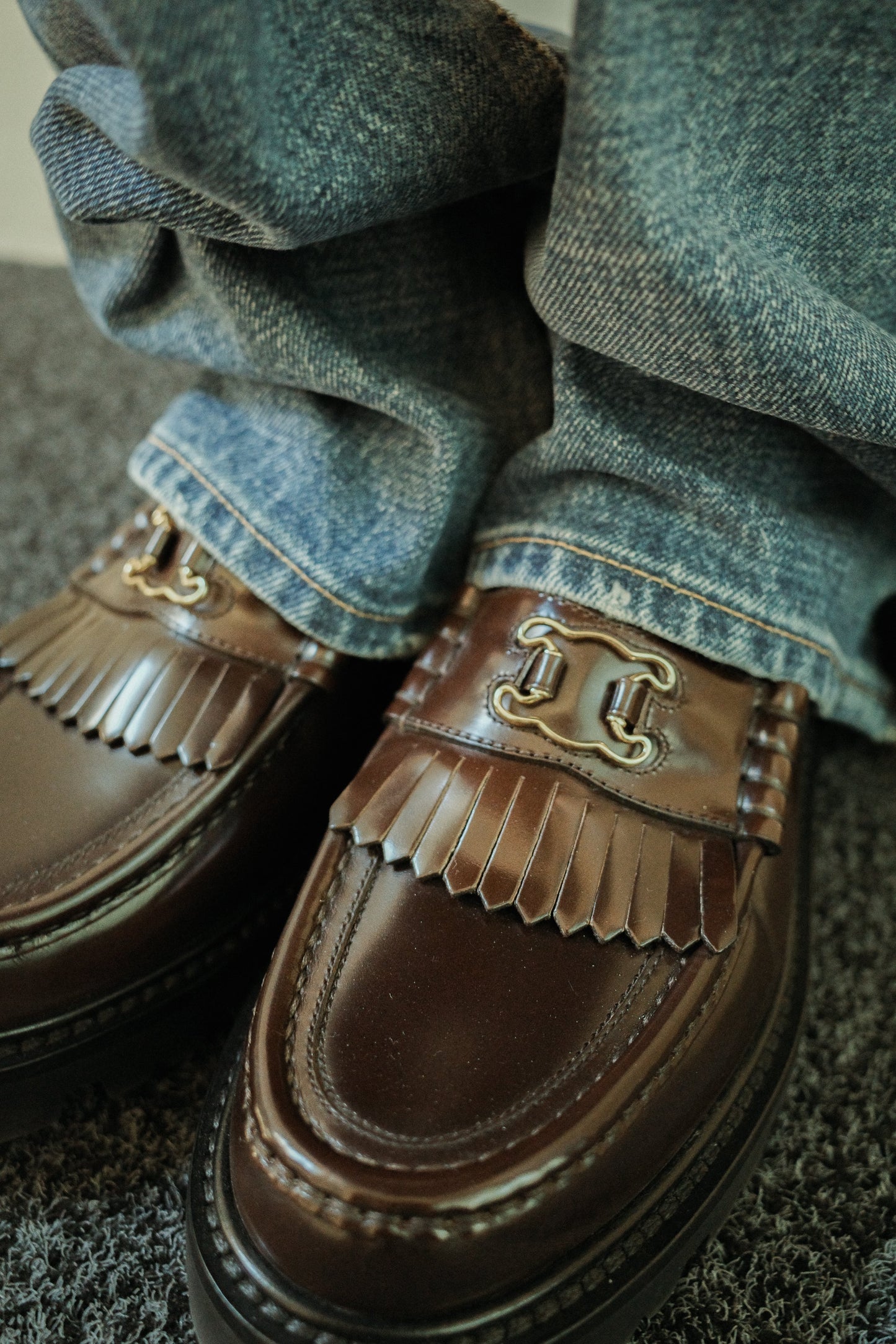CELINE Margaret Shadow Triomphe Loafers Brown