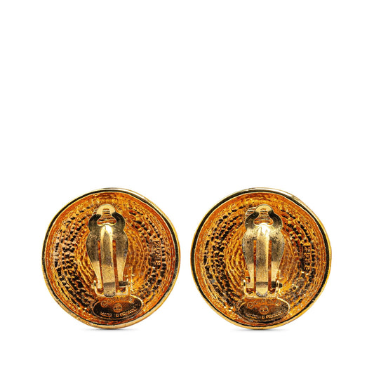 Gold Chanel Gold Plated Round Clip on Earrings