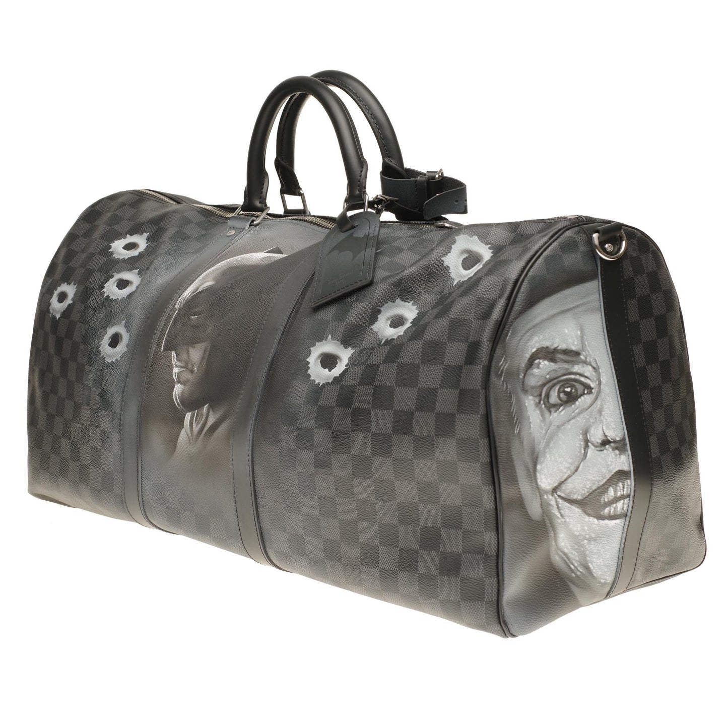 LOUIS VUITTON NEW Keepall 55 damier graphite strap customized "BATBAG II"!