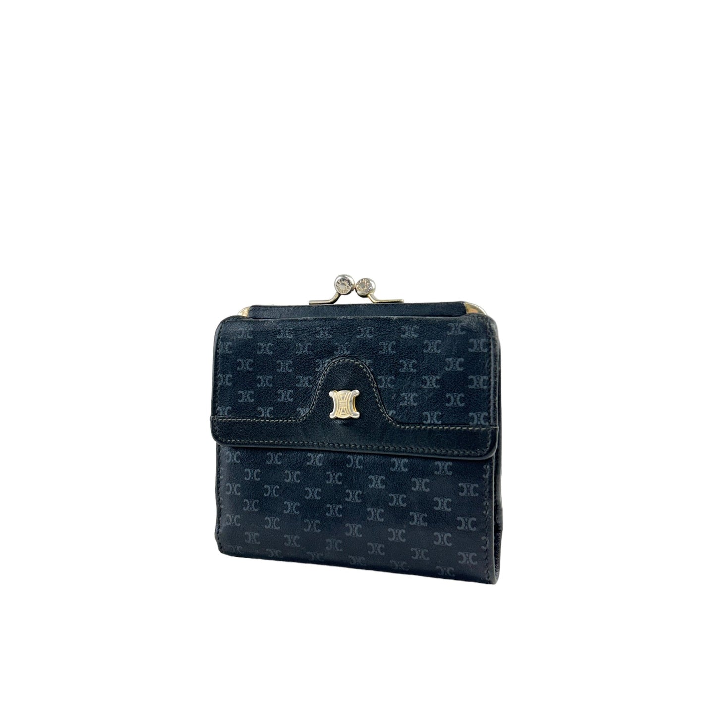 CELINE Macadam Triomphe Metal Clasp Folded Wallet Black Vintage  atgwbh