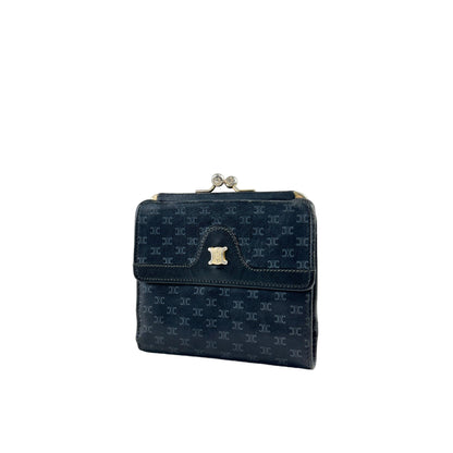 CELINE Macadam Triomphe Metal Clasp Folded Wallet Black Vintage  atgwbh