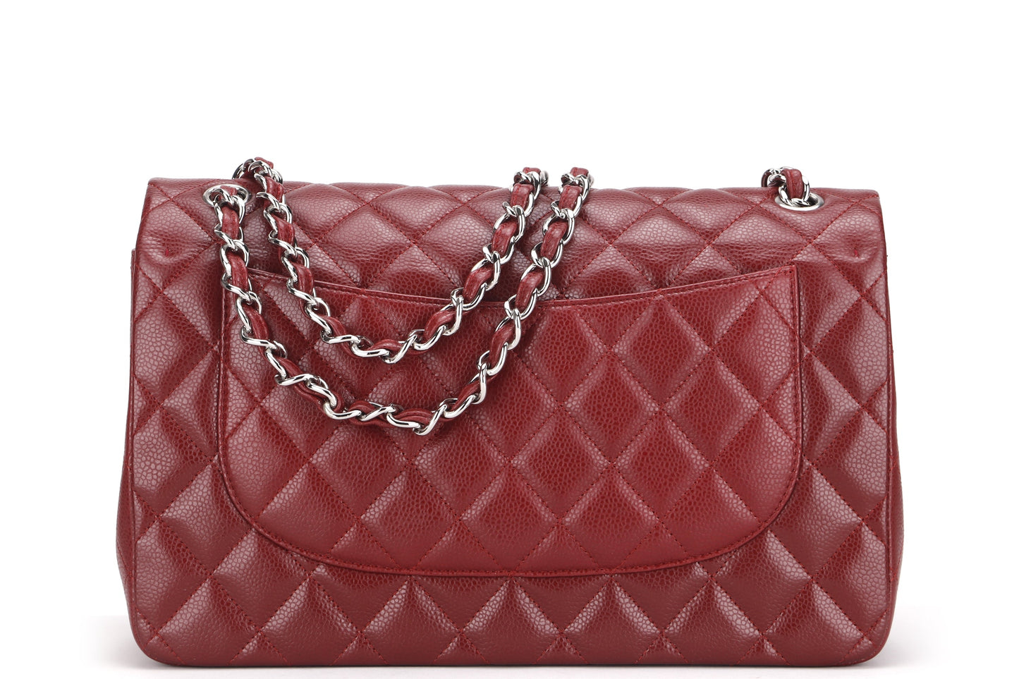 CHANEL CLASSIC FLAP (1533xxxx) JUMBO MAROON CAVIAR SILVER HARDWARE, WITH , DUST COVER & BOX