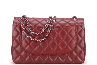 CHANEL CLASSIC FLAP (1533xxxx) JUMBO MAROON CAVIAR SILVER HARDWARE, WITH , DUST COVER & BOX