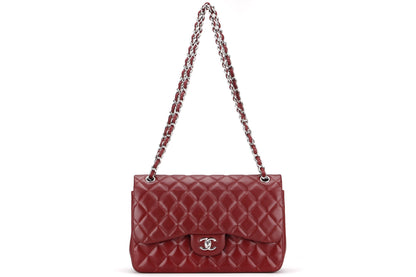 CHANEL CLASSIC FLAP (1533xxxx) JUMBO MAROON CAVIAR SILVER HARDWARE, WITH , DUST COVER & BOX