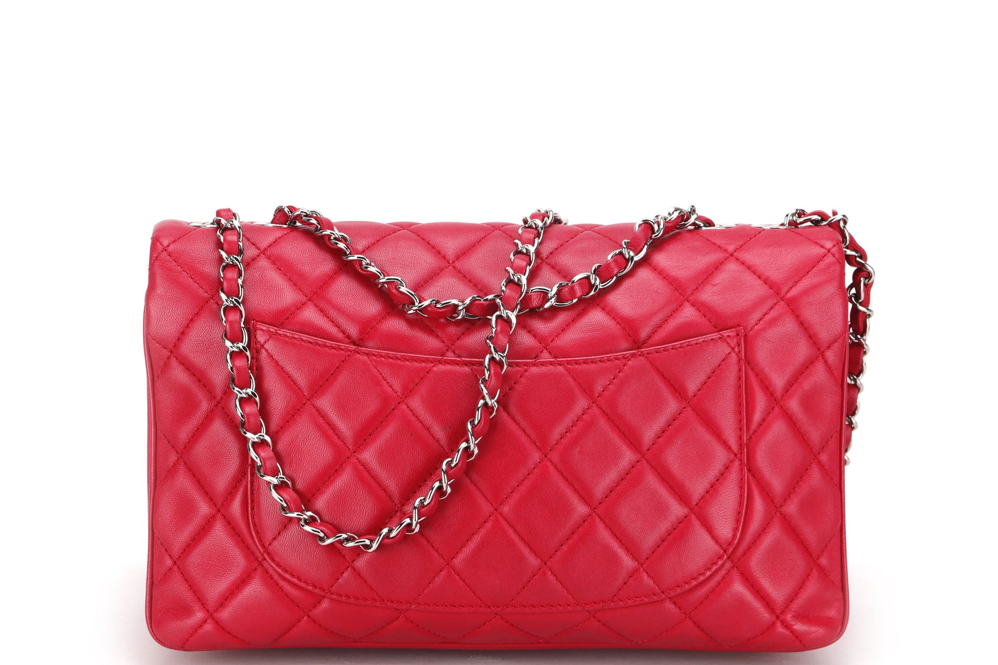 CHANEL CC FLAP (1912xxxx) JUMBO DARK PINK LAMBSKIN SILVER HARDWARE, WITH  & DUST COVER