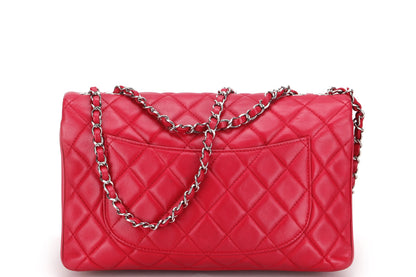 CHANEL CC FLAP (1912xxxx) JUMBO DARK PINK LAMBSKIN SILVER HARDWARE, WITH  & DUST COVER