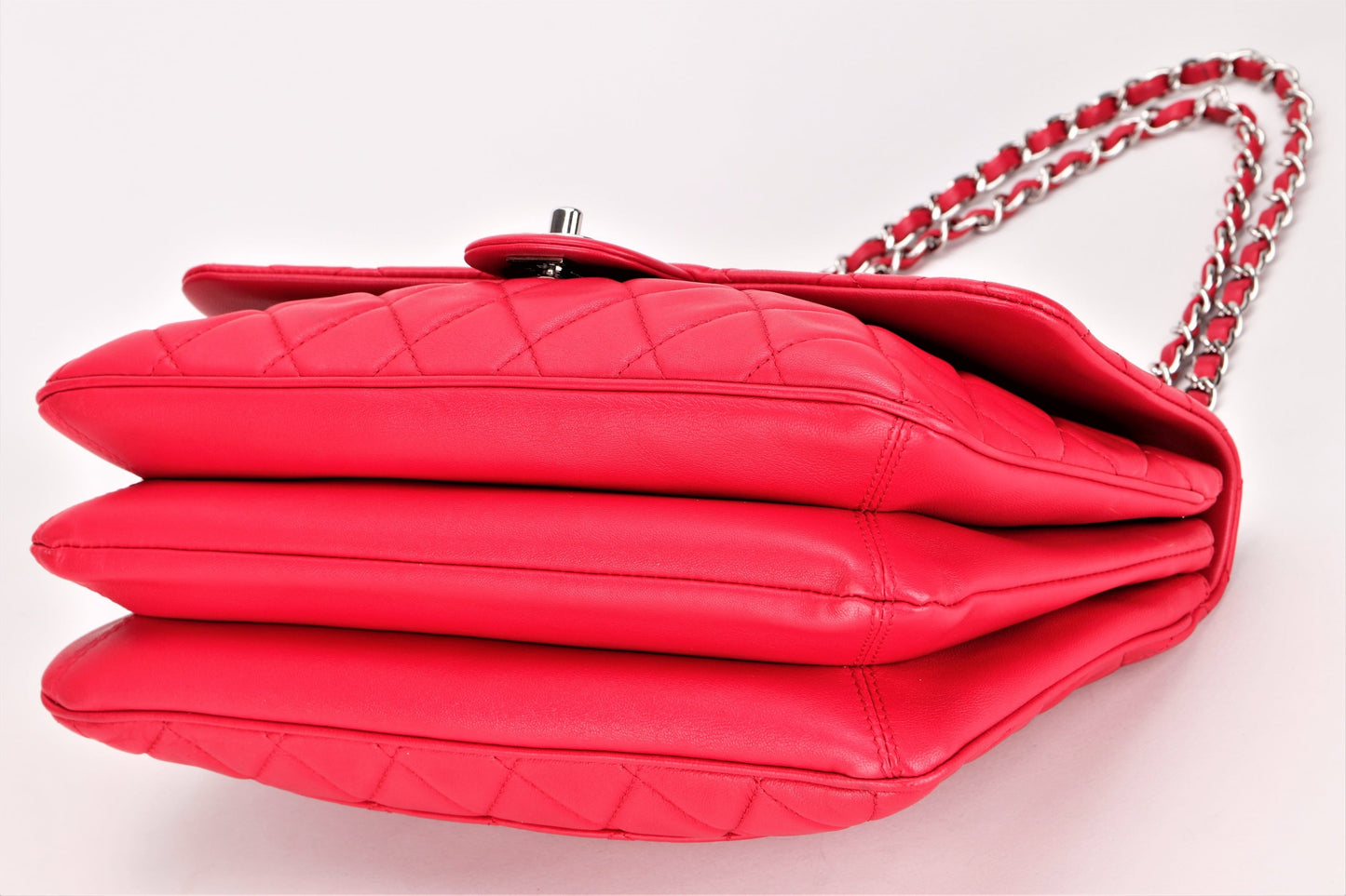 CHANEL CC FLAP (1912xxxx) JUMBO DARK PINK LAMBSKIN SILVER HARDWARE, WITH  & DUST COVER