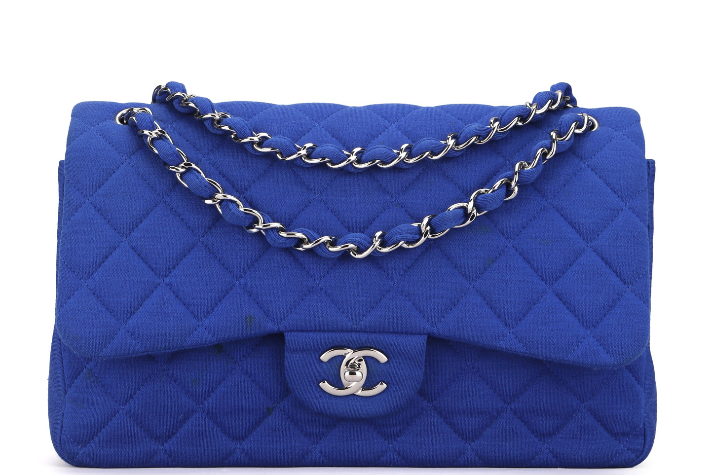 CHANEL CLASSIC FLAP (1962xxxx) JUMBO BLUE FABRIC SILVER HARDWARE, WITH , NO DUST COVER