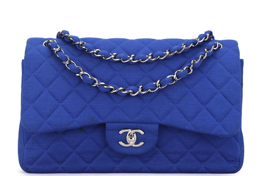CHANEL CLASSIC FLAP (1962xxxx) JUMBO BLUE FABRIC SILVER HARDWARE, WITH , NO DUST COVER