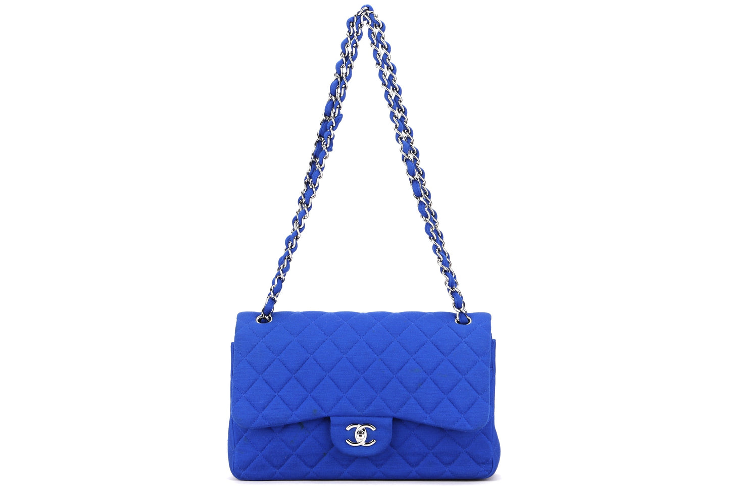 CHANEL CLASSIC FLAP (1962xxxx) JUMBO BLUE FABRIC SILVER HARDWARE, WITH , NO DUST COVER