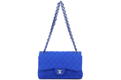 CHANEL CLASSIC FLAP (1962xxxx) JUMBO BLUE FABRIC SILVER HARDWARE, WITH , NO DUST COVER