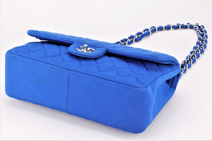CHANEL CLASSIC FLAP (1962xxxx) JUMBO BLUE FABRIC SILVER HARDWARE, WITH , NO DUST COVER