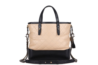 CHANEL GABRIELLE SHOPPING TOTE (2437xxxx) MEDIUM BEIGE BLACK CALFSKIN MIXED HARDWARE, WITH  & DUST COVER