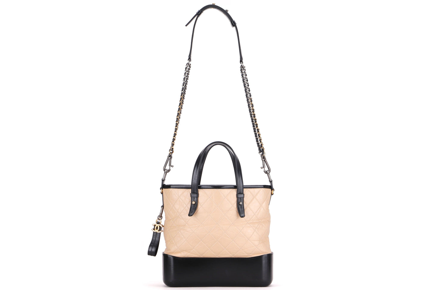 CHANEL GABRIELLE SHOPPING TOTE (2437xxxx) MEDIUM BEIGE BLACK CALFSKIN MIXED HARDWARE, WITH  & DUST COVER