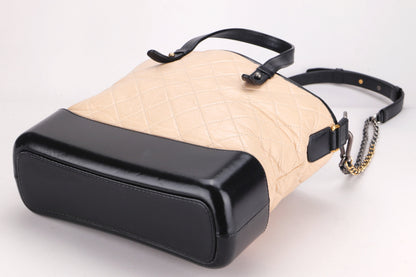 CHANEL GABRIELLE SHOPPING TOTE (2437xxxx) MEDIUM BEIGE BLACK CALFSKIN MIXED HARDWARE, WITH  & DUST COVER