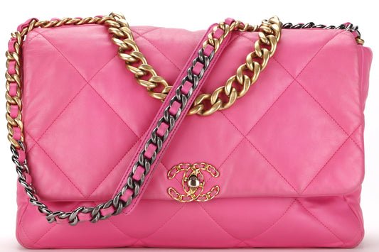 CHANEL 19 (3128xxxx) MAXI PINK LAMBSKIN MIXED HARDWARE, WITH DUST COVER & BOX, NO