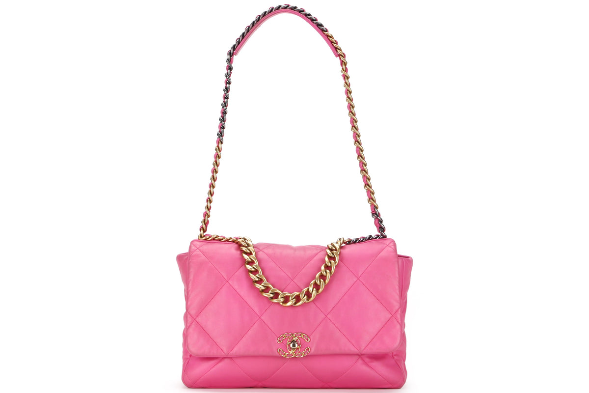 CHANEL 19 (3128xxxx) MAXI PINK LAMBSKIN MIXED HARDWARE, WITH DUST COVER & BOX, NO