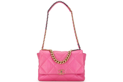 CHANEL 19 (3128xxxx) MAXI PINK LAMBSKIN MIXED HARDWARE, WITH DUST COVER & BOX, NO