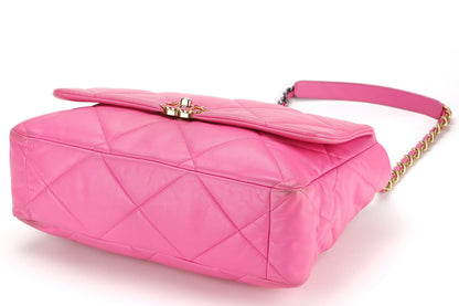 CHANEL 19 (3128xxxx) MAXI PINK LAMBSKIN MIXED HARDWARE, WITH DUST COVER & BOX, NO