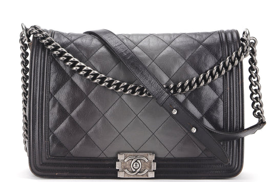 CHANEL LE BOY (1857xxxx) LARGE BLACK OMBRE GLAZED CALF LEATHER RUTHENIUM HARDWARE, WITH , NO DUST COVER