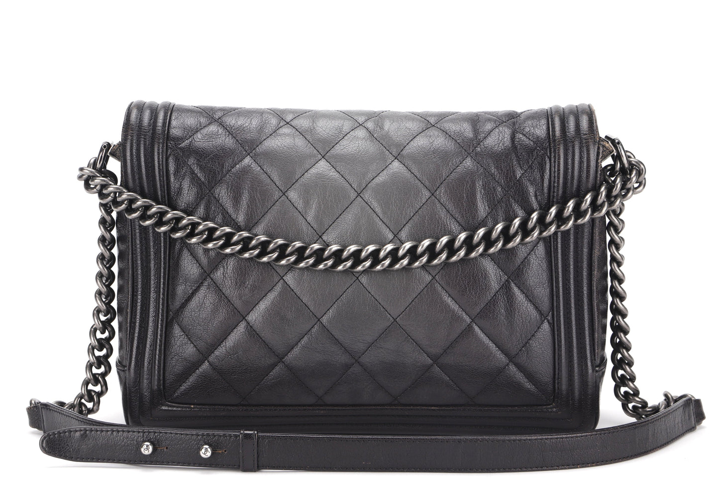 CHANEL LE BOY (1857xxxx) LARGE BLACK OMBRE GLAZED CALF LEATHER RUTHENIUM HARDWARE, WITH , NO DUST COVER