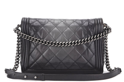 CHANEL LE BOY (1857xxxx) LARGE BLACK OMBRE GLAZED CALF LEATHER RUTHENIUM HARDWARE, WITH , NO DUST COVER