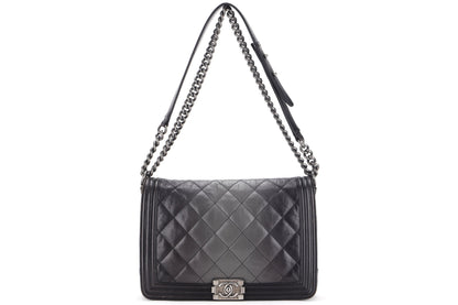 CHANEL LE BOY (1857xxxx) LARGE BLACK OMBRE GLAZED CALF LEATHER RUTHENIUM HARDWARE, WITH , NO DUST COVER