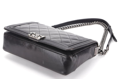 CHANEL LE BOY (1857xxxx) LARGE BLACK OMBRE GLAZED CALF LEATHER RUTHENIUM HARDWARE, WITH , NO DUST COVER