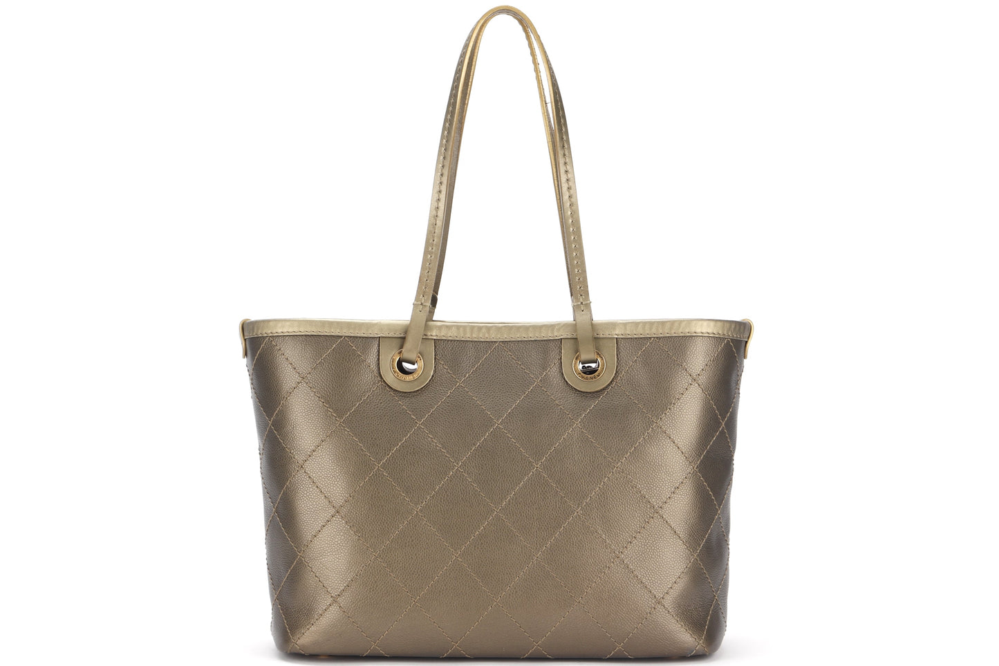 CHANEL SHOPPING FEVER TOTE (2032xxxx) WILD STITCH KHAKI CAVIAR LEATHER GOLD HARDWARE, WITH POUCH, , DUST COVER & BOX
