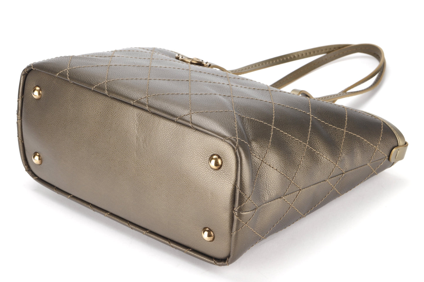 CHANEL SHOPPING FEVER TOTE (2032xxxx) WILD STITCH KHAKI CAVIAR LEATHER GOLD HARDWARE, WITH POUCH, , DUST COVER & BOX