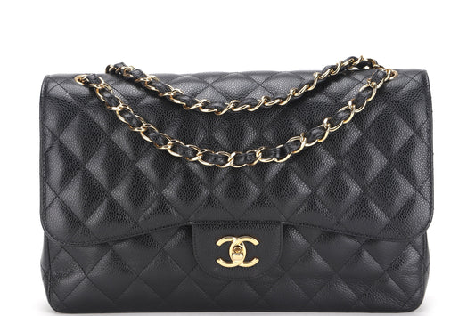 CHANEL DOUBLE FLAP BAG (1980xxxx) JUMBO BLACK CAVIAR LEATHER GOLD HARDWARE, NO  & DUST COVER