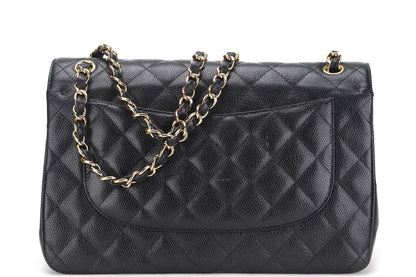 CHANEL DOUBLE FLAP BAG (1980xxxx) JUMBO BLACK CAVIAR LEATHER GOLD HARDWARE, NO  & DUST COVER