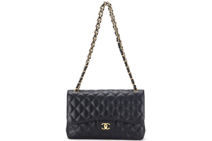CHANEL DOUBLE FLAP BAG (1980xxxx) JUMBO BLACK CAVIAR LEATHER GOLD HARDWARE, NO  & DUST COVER