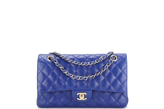CHANEL CLASSIC DOUBLE FLAP (1813xxxx) MEDIUM BLUE LAMBSKIN LIGHT GOLD HARDWARE, WITH , NO DUST COVER